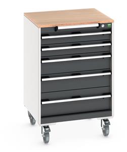 cubio mobile cabinet with 5 drawers & multiplex worktop. WxDxH: 650x650x990mm. RAL 7035/5010 or selected Bott Mobile Storage 650 x 650